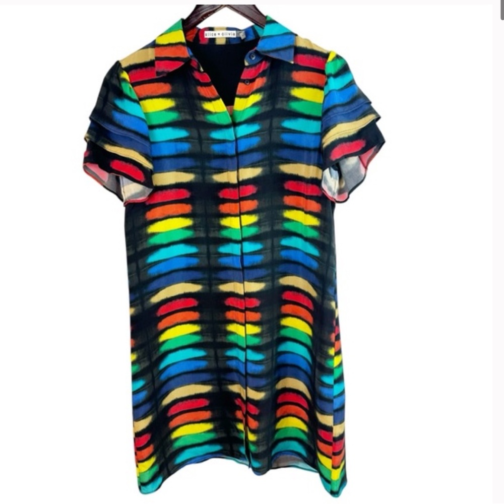 NWOT Alice & Olivia Rainbow Tie Dye Shirt Dress
